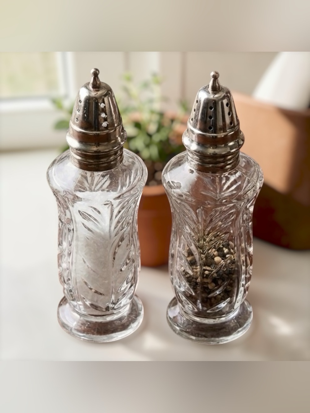 FIFTH AVENUE Salt & Pepper Shakers 24% Lead Crystal Portico Cut Glass Pattern